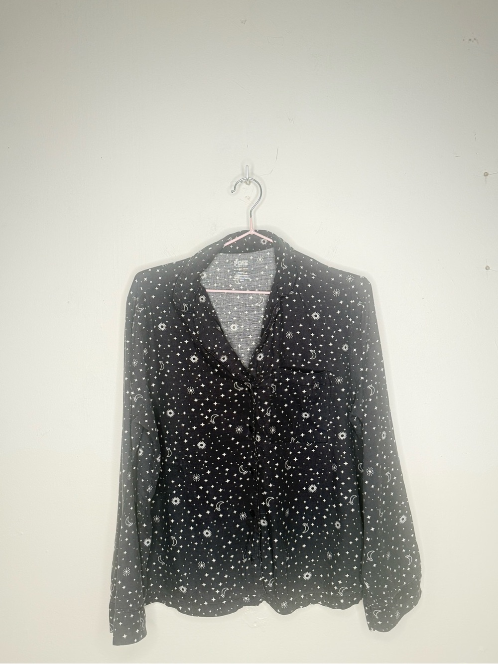 PINK Victoria's Secret Black Star & Moon Button-Up Pajama Top